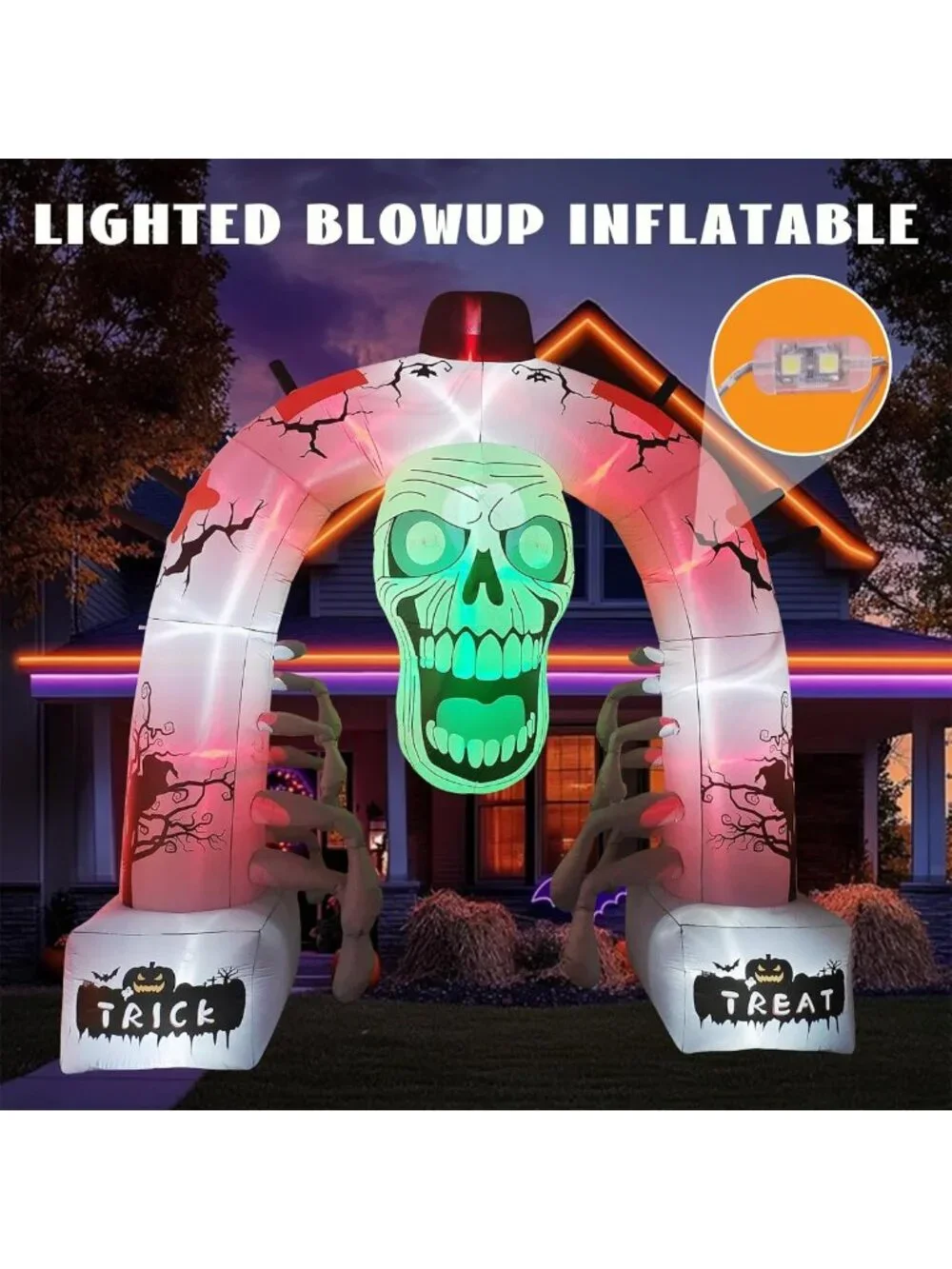 Giant 12FT Inflatable Skeleton Arch with LED Lights - Spooky Halloween Yard